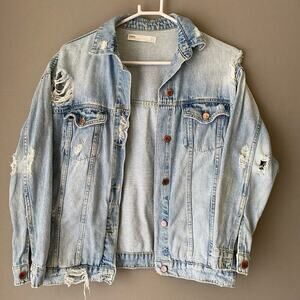 Zara sz S distressed oversized jean jacket‎
